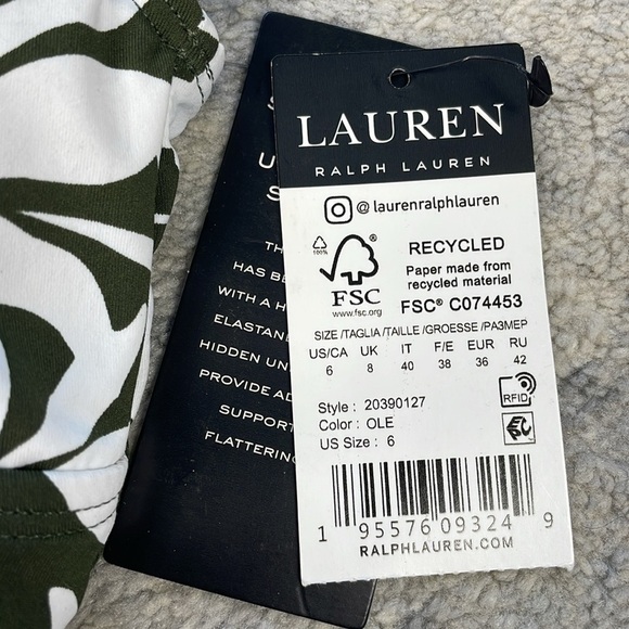 NWT Lauren Ralph Lauren Floral Shirred Ring Front Tankini Top Swim Green Sz 6 - Picture 9 of 14